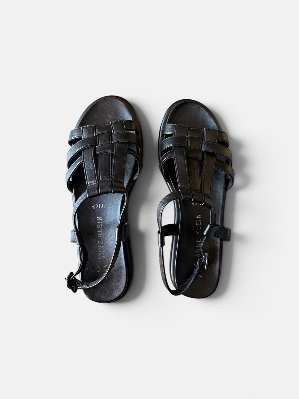 Anne Klein Black Woven Leather Slingback Sandals